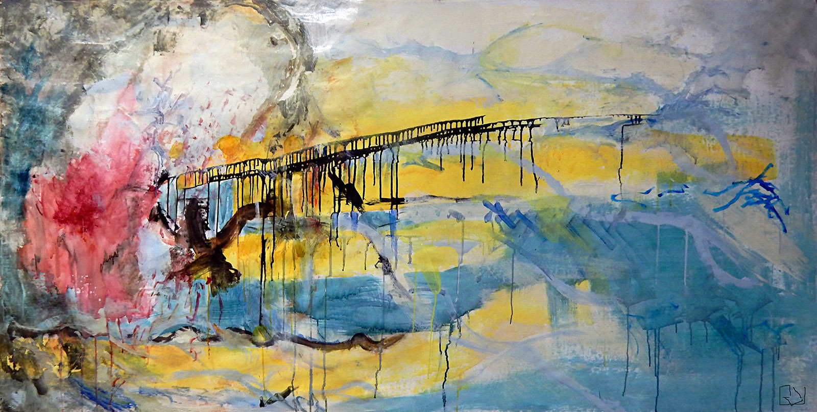 Hommage à Zao Wou-Ki - 100x200 - Kraft,Gesso, Acrylique Hommage à Zao Wou-Ki